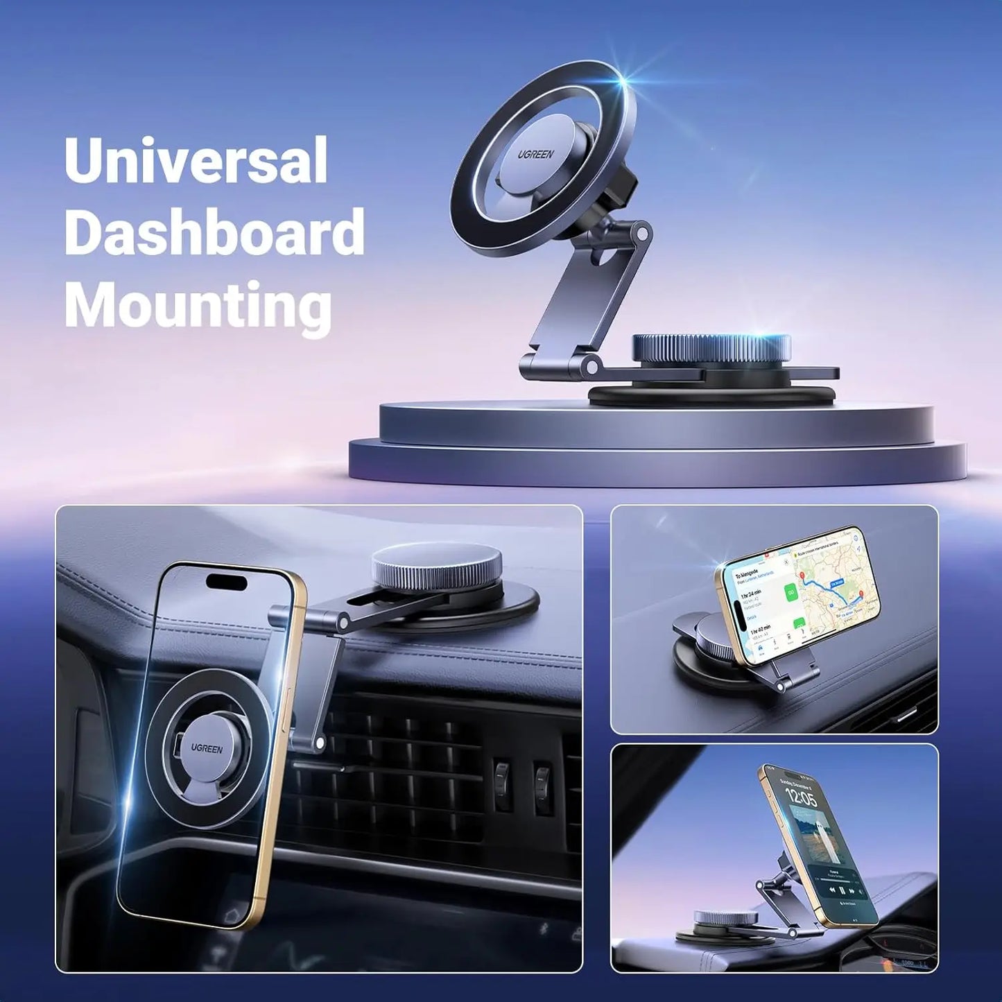 UGREEN Car Mount 360° Rotation Magnetic Phone Holder Dashboard Car Cellphone Holder Compatible for iPhone