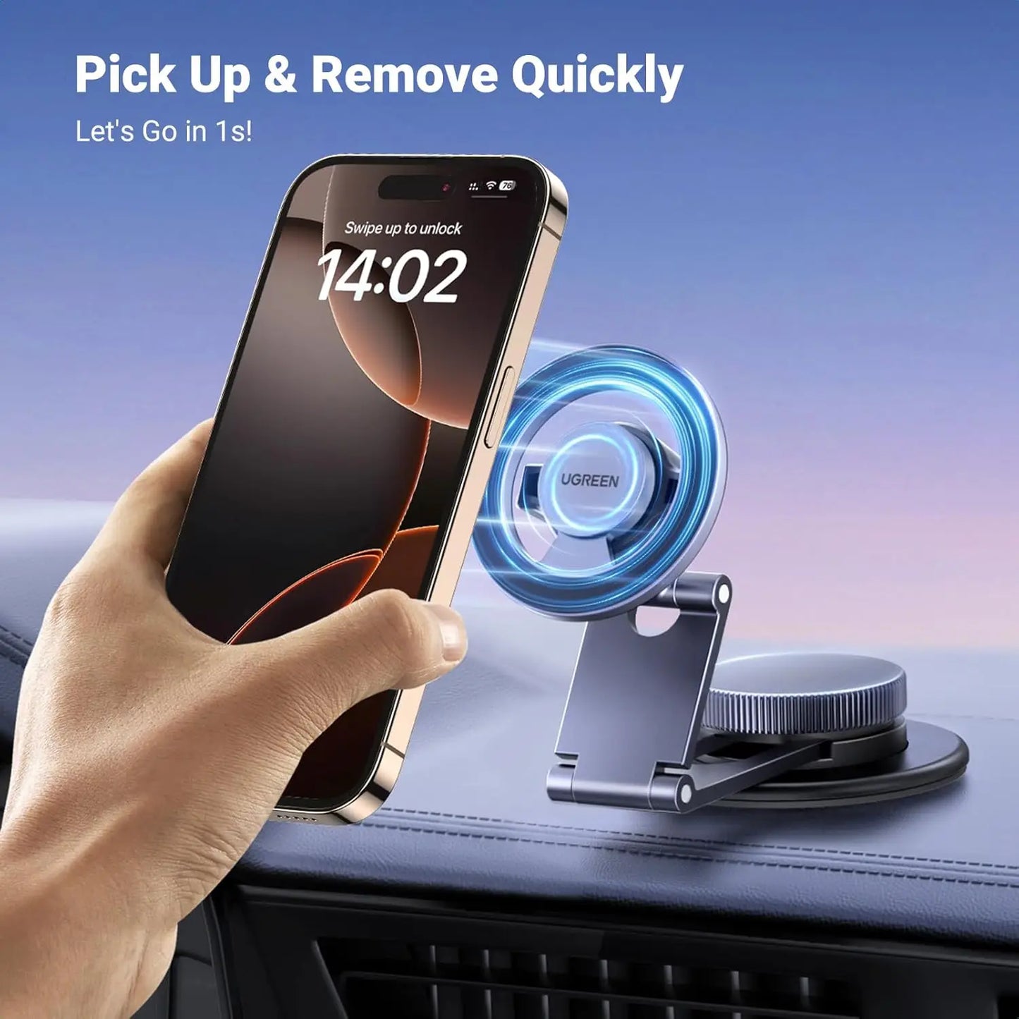 UGREEN Car Mount 360° Rotation Magnetic Phone Holder Dashboard Car Cellphone Holder Compatible for iPhone